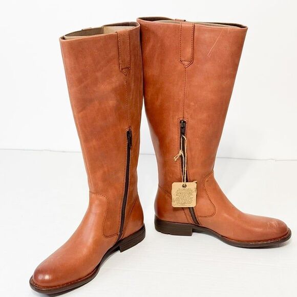 Born Shaunie NWB Sz 8.5 Wide Calf Brown Cognac Leather Knee High Boots - Picture 6 of 12